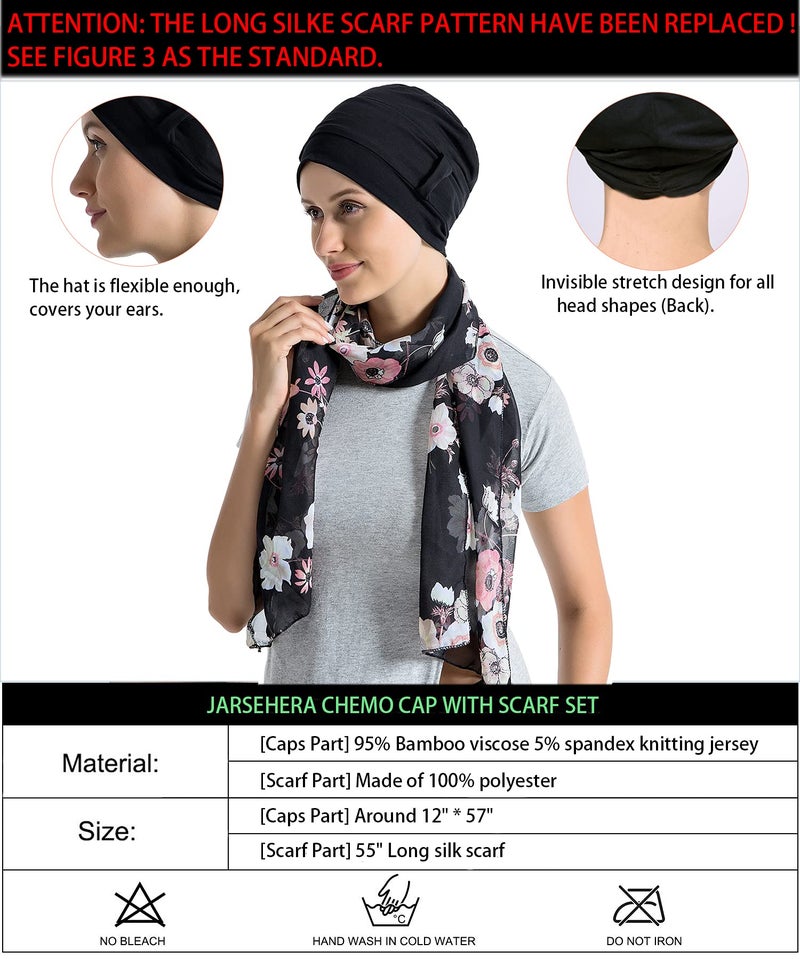 JarseHera Bamboo Cotton Liner Chemo Headwear for Womenwith Silky Scarfs for Cancer Hair Loss Sleep Caps Beanie - Image 2